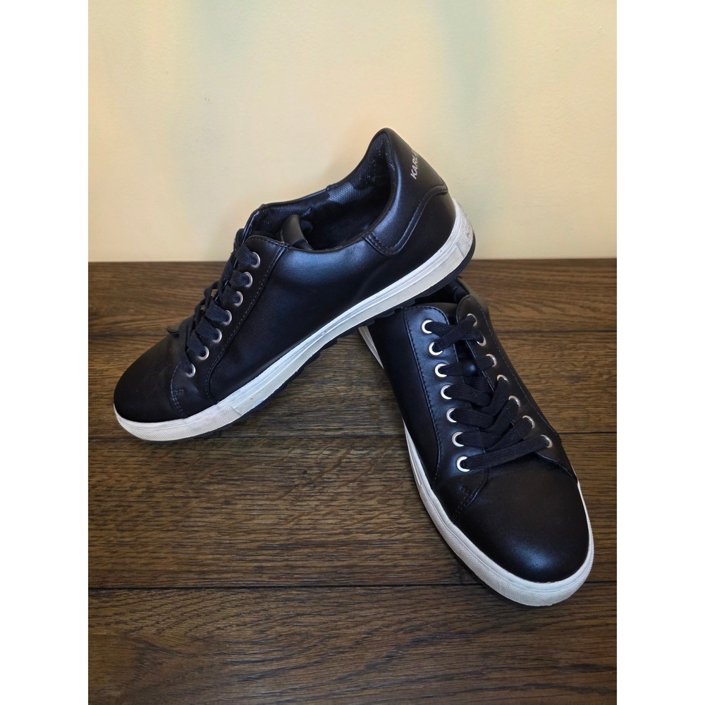 Karl Lagerfeld Paris Mens Black Leather Low Top Sneakers Shoes 10.5M LFS1106